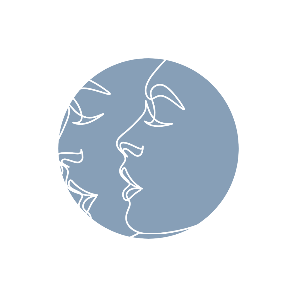 ilustracja liniowa przedstawiająca dwie twarze w profilu, zwrócone ku sobie