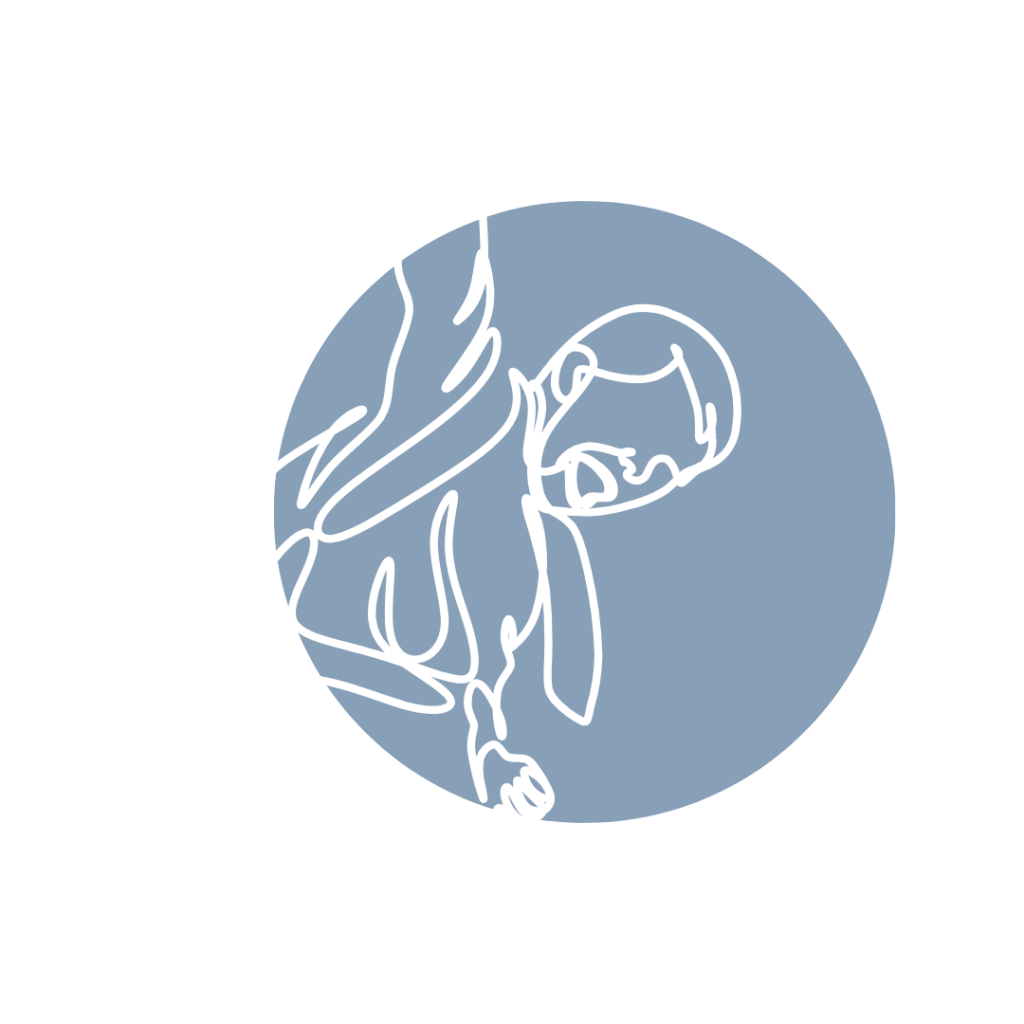 ilustracja liniowa przedstawiająca osobę wspinającą się po skale z uniesioną ręką