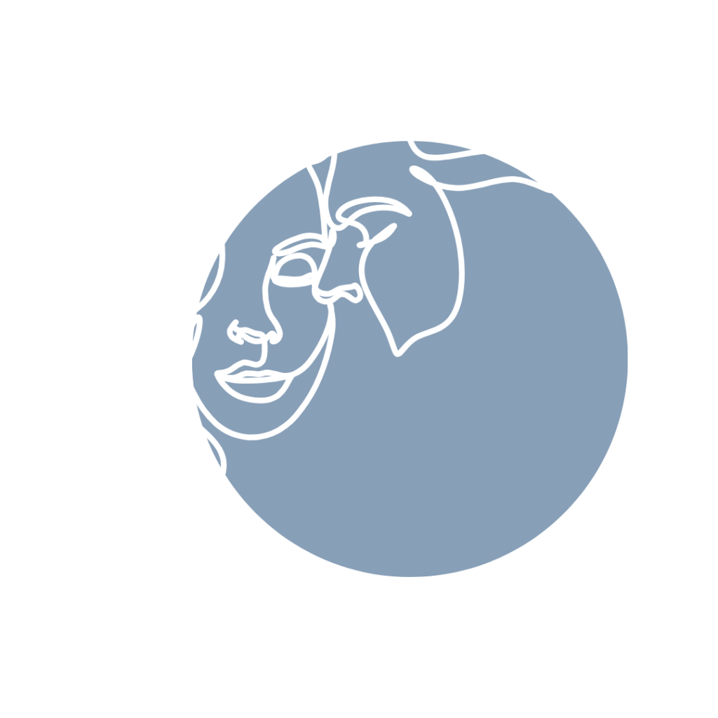 ilustracja liniowa przedstawiająca twarz kobiety z liśćmi we włosach